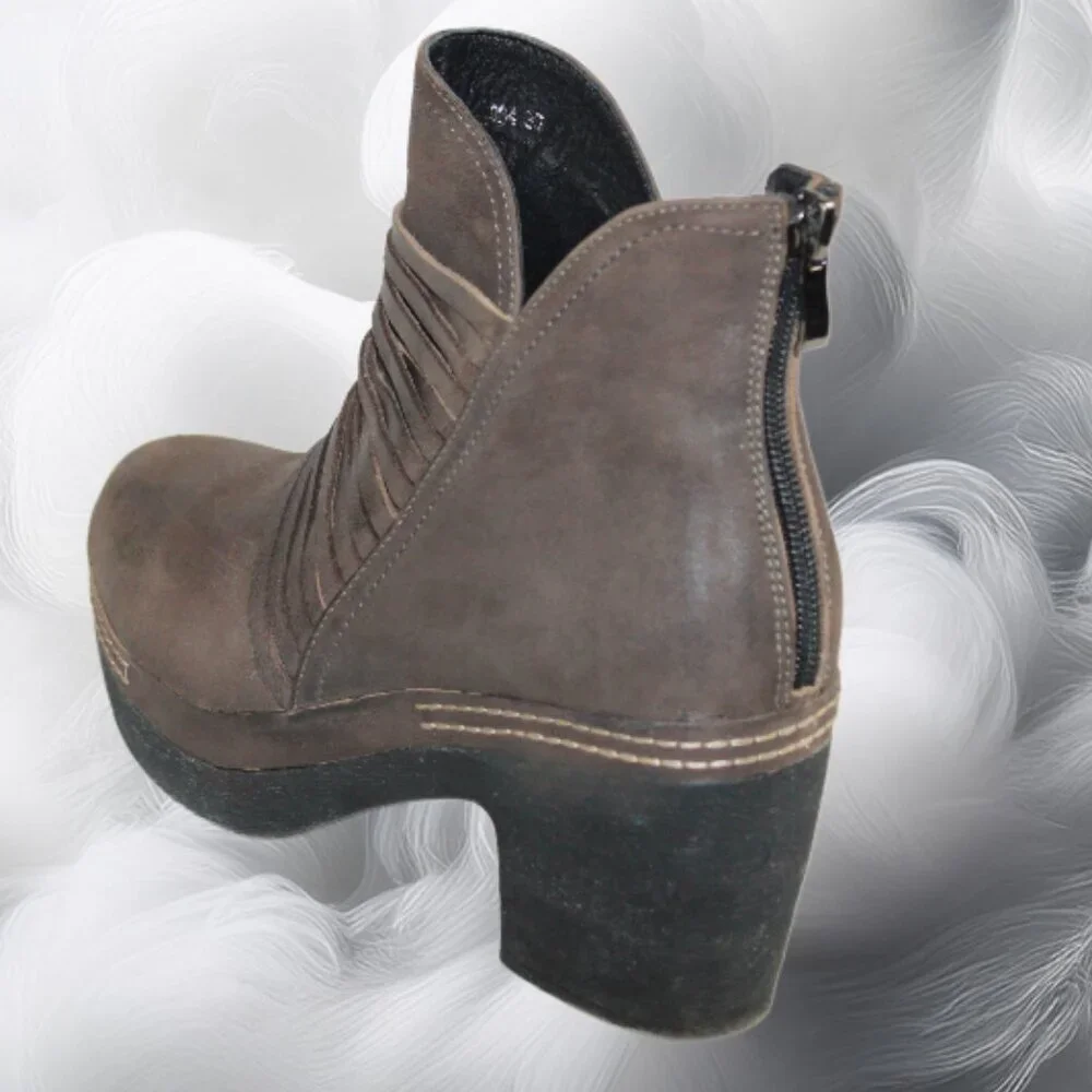 Antelope 934 Ebba Khaki Layered Over Strap Oiled Leather Bootie, Size 39